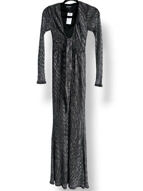 Fashion Nova Metallic Black Silver Maxi Dress